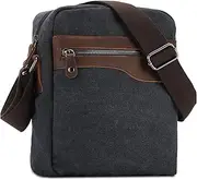 Small Messenger Bag for Men, Vaschy Vintage Leather Canvas Casual Crossbody Shoulder Bags for Work Travel Gray
