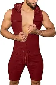 [AIEOE] Men's Jumpsuit Short Cotton Jogging Overall Romper Summer Onesie T-Shirt Hood Shorts Tracksuit