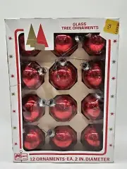 12 Vintage Red Glass Tree Ornaments.