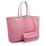 Women's Pu Leather Tote Bag Portable Large Capacity Shoulder Bag Waterproof Beach Pocket Pink