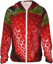 [LHBWCVN] UPF 50+ Light Jacket Full Zip Sun Protection Hoodie for Women Men Long Sleeve Red Strawberry Sun Shirts