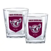 126740 MANLY SEA EAGLES NRL TEAM LOGO SET OF 2 250ML SPIRIT SCOTCH GLASSES