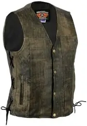 Bikers Gear Australia Limited Premium 1,3 mm WEICHES Rindsleder Harley Stil Leder Weste mit verstellbarer Spitze Seiten und Taschen, schwarz, Größe