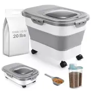 Airtight Collapsible Pet Food Container With Casters Scoop and Small Containe...