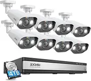 ZOSI 16CH 4K Spotlight Home PoE Security Camera System,H.265+ 16Channel 8MP NVR with 4TB HDD,8pcs 8MP Outdoor PoE IP Cameras,2 Way Audio,Night Vision,Person/Vehicle Detection,for 24-7 Recording