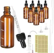 8 Piece Glass Pipette Bottle Set, 30 ml Brown Glass Pipette Bottle, Bottle with Pipette Dropper Bottle, Refillable Pipette Bottle with Funnel Syringe Labels, Apothecary Bottle for Perfume Oils
