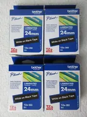 4 Genuine Brother P-Touch TZe 355 Label Cassette 24mm White on Black