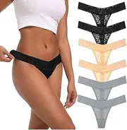 [Auithery] Thongs for Women Sexy Lace Panties Tummy Control G String Thong High Rise Underwear Pack 6