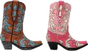 AMAJY Mini Cowboy Boot 2-Color Set – Resin Decorative Faux Leather Boot Figurines as Small Vase, Rustic Tabletop Décor, and Western-Style Accents – Charming Home Decoration for Country Lovers