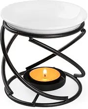 WD&CD Ceramic Tealight Candle Holder Oil Burner, Essential Oil Incense Aroma Diffuser Furnace Home Decoration Romantic, Black
