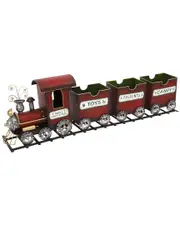 Gerson International Red Metal Holiday Train On Tracks With 3 Empty Car