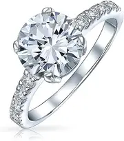 [Bling Jewelry] Personalize Timeless Promise 1.75CT AAA CZ Round Brilliant Cut Solitaire Engagement Ring For Women Cubic Zirconia Pave Thin Band .925 Sterling Silver Customizable