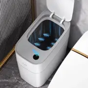 Small Bathroom Trash Cans with Lids,3.8 Gallon Slim White Plastic Automatic G...