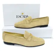 Escada Light Tan Genuine Suede E Signature Moccasin Style Loafers Flats sz 9 /39
