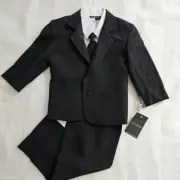 NEW Black N Bianco Black Formal Suit Size 3 Toddler Jacket Pant White Shirt Tie
