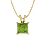 1.0ct Princess Cut Natural Peridot Pendant Necklace 18" chain 14k Yellow Gold
