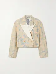 [Acne Studios] Acne Studios - Cropped Double-breasted Satin-trimmed Floral-print Canvas Blazer - Light blue - EU 40 EU 40 Blue