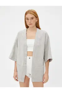 在飛比找ZALORA購物網優惠-Short Linen-Mixed Kimono