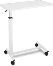 [Altus] Adjustable Overbed Bedside Table with Rolling lockable Wheels laptop walnut home hospital (Large White)