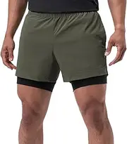 [VhoMes] Men's 2 in 1 Workout Running Shorts, Lightweight Training Yoga Gym Short with Zipper Pockets