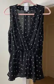 Artsy Top Chiffon Polka Dot Wrap Chest Sleeveless Top Women’s Small