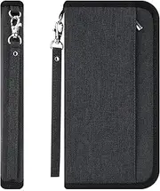 [BRUIQIM] Family Passport Holder,RFID Blocking Passport Holder for Men,Large Capacity Waterproof Travel Passport Wallet & Documents Organizer Zipper Case with Removable Wrist Strap for ID Card/Coins/Phone/Keys