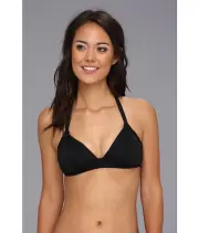 BADGLEY MISCHKA SOLIDS DRAPED TRIANGLE HALTER BIKINI SWIM TOP BLACK 8 NEW! $58