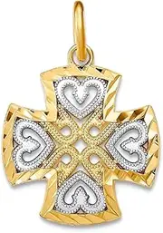 [JewelryWeb] 15mm Small Maltese Religious Faith Cross With O ring W White Love Hearts and Sparkle Cut Edge Band Style-Ring for Women