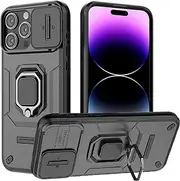 [Lumobrilla] for iPhone 14 Pro Max Case with Sliding Camera Cover and 360° Rotate Ring Kickstand Heavy Duty Protective Shockproof Cover Protective Phone Case for iPhone 14 Pro Max,Black