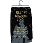 Halloween Cotton Dish Towel Dead & Breakfast Inn sign haunted house bed black