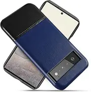 for Google Pixel 6/6 Pro Case Stylish Splicing Leather Phone Case Hybrid PC Hard Shockproof Protective Cover (for Google Pixel 6 Pro, Blue and Black)