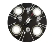 Waterproof Wipeable Elastic Edge Round PVC Table Cloth Oilcloth Print Tablecloth for Kitchen-Black