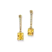 14k Yellow Gold Real Diamond u0026Citrine Dangle Hinged Hoop Earrings