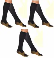 3 Pair Black Copper Compression Support Socks 20-30 mmHg Graduated Men's Women's