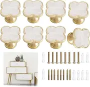 Xinghonyac 8 Pcs Clover Four-Leaf Cabinet Knobs, Cabinet Drawer Pulls Cabinet Knobs, Zinc Alloy Single Hole Door Handle for Dresser, Wardrobe, Cupboard (White)