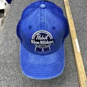 Pabst Blue Ribbon Beer Hat Strapback Cap New Blue Mesh