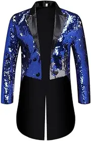 [Abigprofit] Men Tuxedo Sequin Swallowtail Coat for Party Nightclub Wedding Party Stage Singers Suit