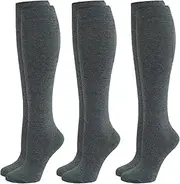 [ShopMCR] 3 Pairs Unisex Kids Boys Girls Back to School Socks Premium Knee High Cotton Rich Plain Daily Wear Children Socks