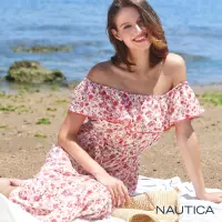 在飛比找momo購物網優惠-【NAUTICA】女裝 浪漫碎花一字領洋裝(粉色)