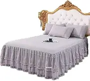 Bed Valance Skirt, Bed Cover Skirt Bed Skirt Double/Single/Queen/King Size 150/180/200CM Grey Pins Bedspread Valance Bed Sheet Soft and Comfortable Decoration Non-Slip Mattress Dust-Proof Cover