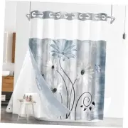 No Hook Rustic Farmhouse Shower Curtain with Snap-in PEVA Liner Set, Blue