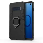 2PCS Shockproof Armor Case for Samsung S10 Plus Ring Stand Silicone Phone Back Cover for Galaxy S10 Plus - Black Samsung S10 Plus