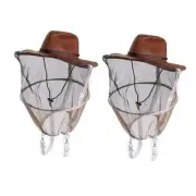 2 Pack Beekeeping Cowboy Hat, Beekeeping Hat with Veil Bee Veil Hat with Kit A