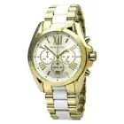 MICHAEL KORS BRADSHAW GOLD TONE,WHITE CERAMIC+CHRONO,ROMAN NUMERALS WATCH MK5743