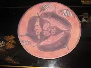 Vintage Pink African Hand Painted & Carved Stone Plate Made in Kenya 9"