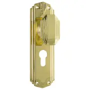 Art Deco Euro Knob Set, Polished Brass