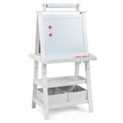 Costway Kids Art Easel Set White Chalk Board Stand with Paper White