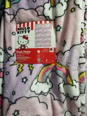 Hello Kitty Plush Throw Blanket ~ Rainbow Storm ~ Pink & Purple ~ 50x70