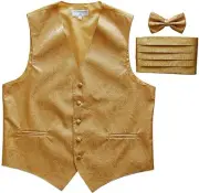 New Men's Paisley Tuxedo Vest Waistcoat & Cummerbund & Bow tie Wedding GOLD