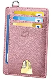 Slim Minimalist Wallet, Front Pocket Wallets, RFID Blocking, small Litchi Pink